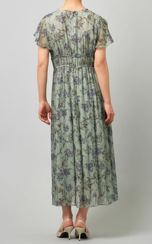 フラワープリントギャザーワンピース