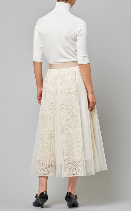 レース切替フレアスカート