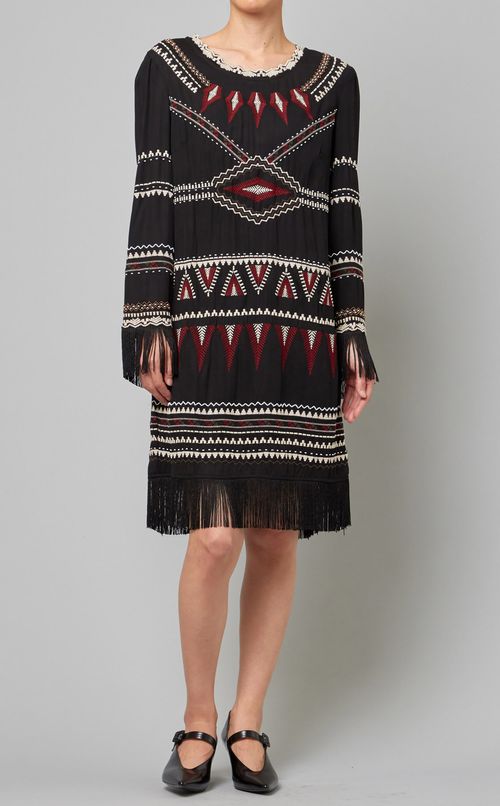 ボヘミアン刺繍フリンジヘムワンピース