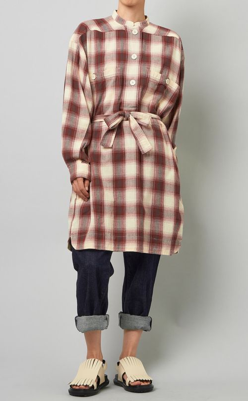 チェックロングコットンシャツ