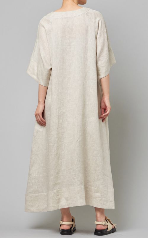 キーネックリネンワンピース