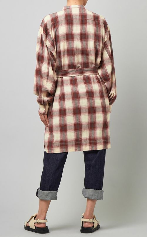 チェックロングコットンシャツ