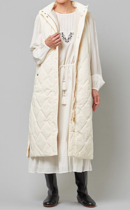 フード付キルトロングベスト