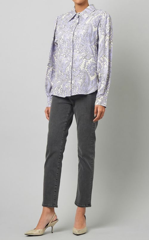 プリントギャザースリーブシャツ