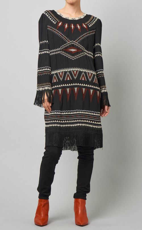 ボヘミアン刺繍フリンジヘムワンピース