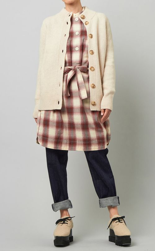 チェックロングコットンシャツ