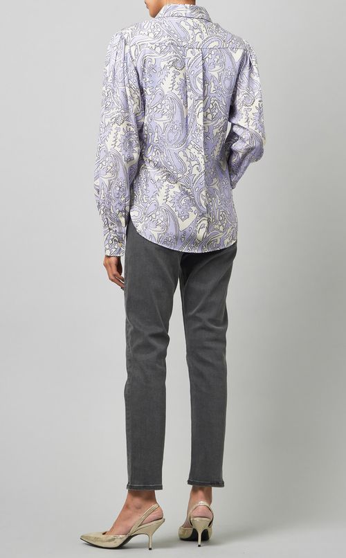 プリントギャザースリーブシャツ