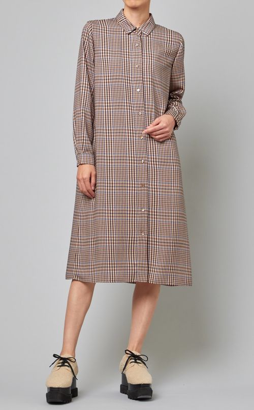 千鳥格子プリントシャツワンピース