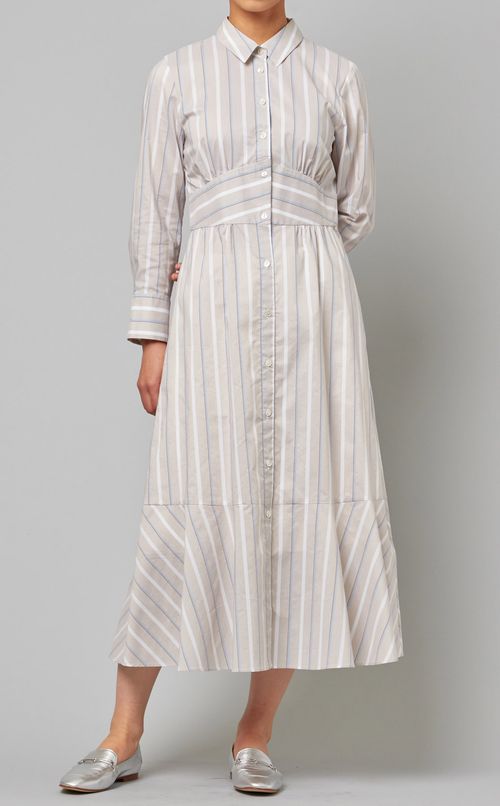 ストライプ切替シャツワンピース