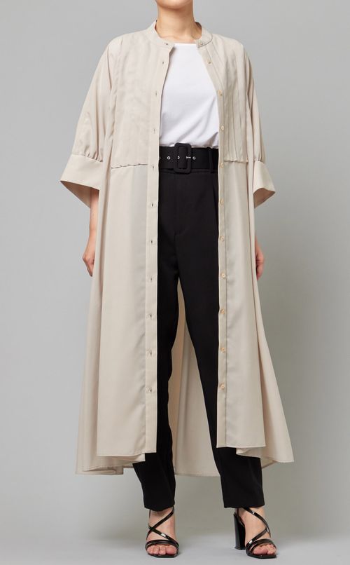 スタンドカラータックワンピース