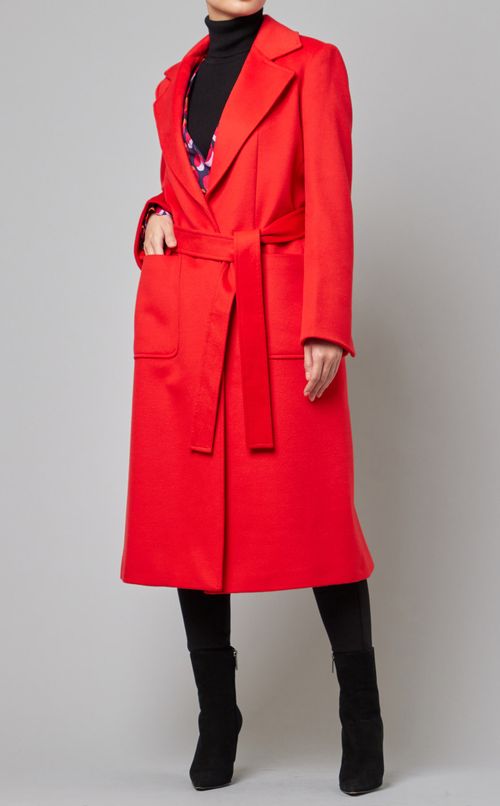 ベルト付ウールロングコート