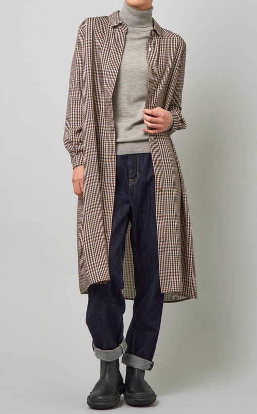 千鳥格子プリントシャツワンピース