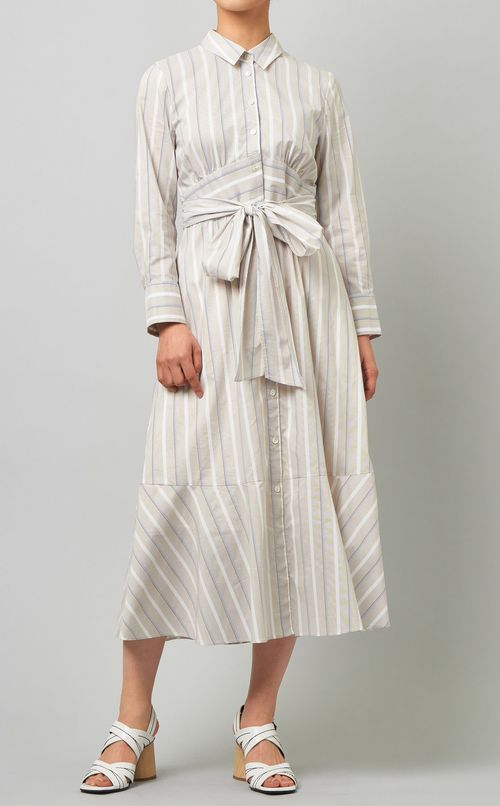 ストライプ切替シャツワンピース
