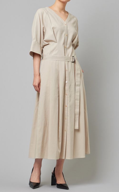 リネン混プリーツワンピース