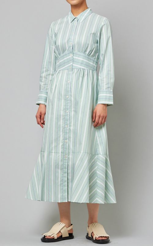 ストライプ切替シャツワンピース