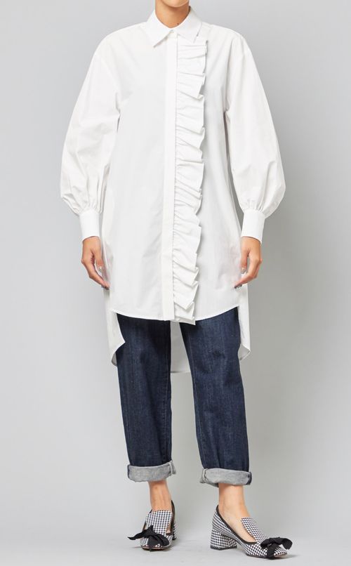 フリルロングシャツブラウス