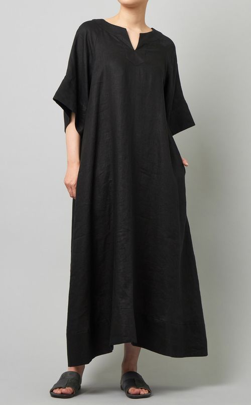 キーネックリネンワンピース