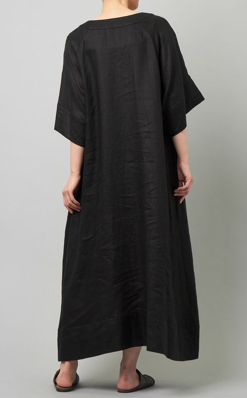 キーネックリネンワンピース