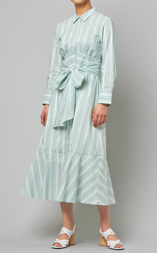 ストライプ切替シャツワンピース