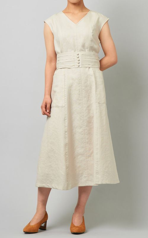 ベルト付フロントポケットワンピース