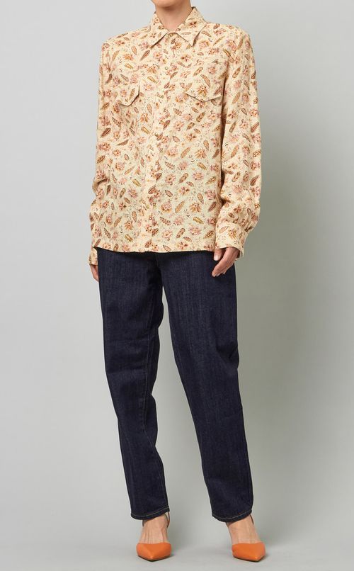 ボタニカルプリントリネンシャツ