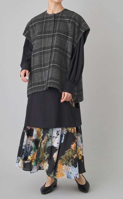 ウールチェックショートジレ