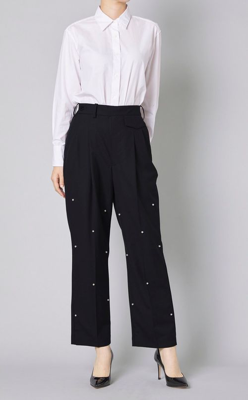 パール付タックテーパードパンツ