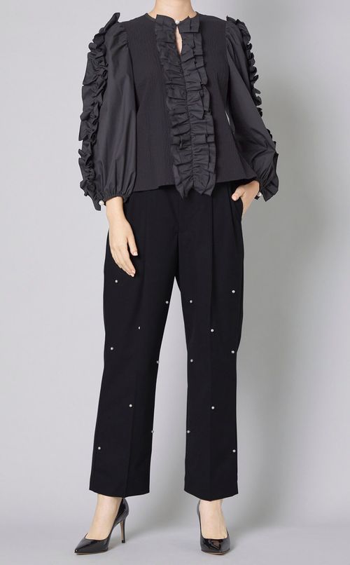 パール付タックテーパードパンツ