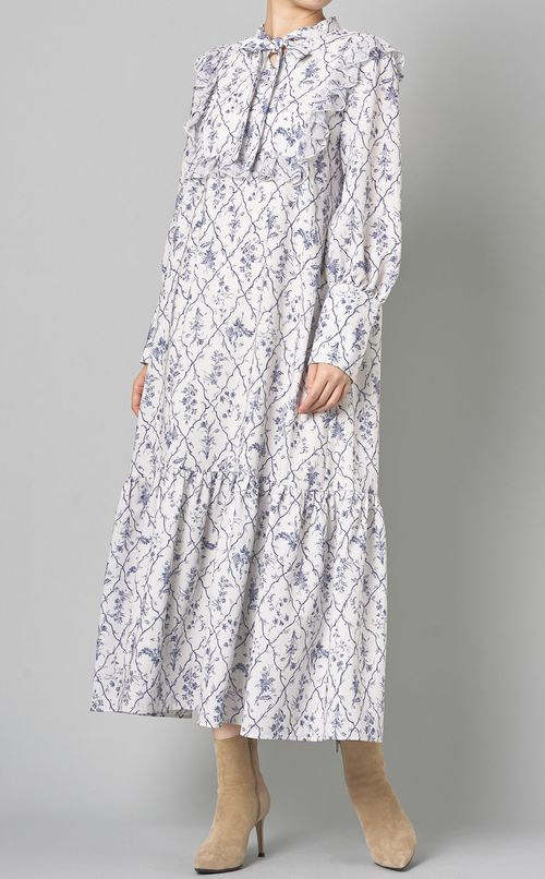 プリントリボンタイワンピース