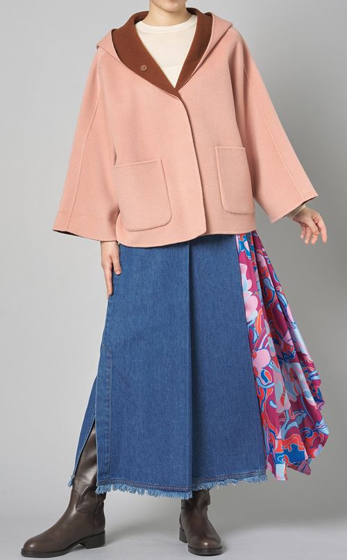 プリントコンバインデニムラップスカート