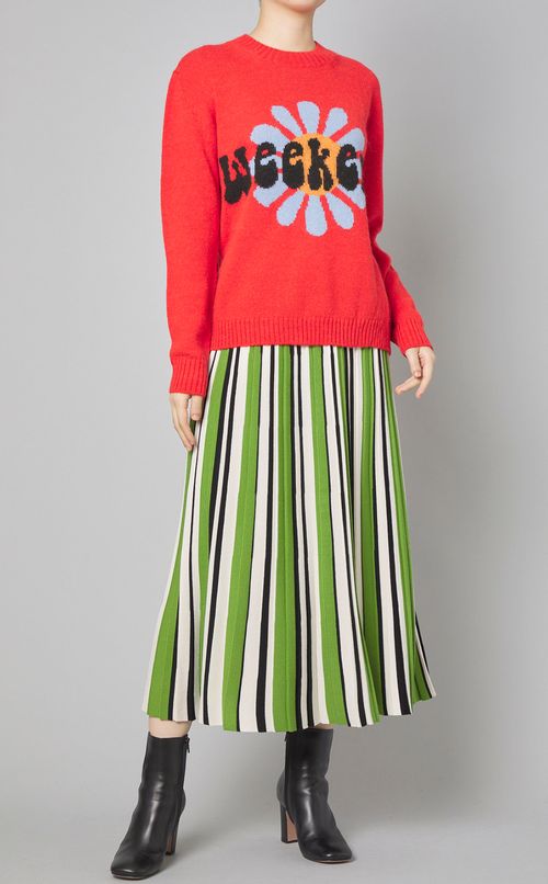 フラワーロゴクルーネックウールニット