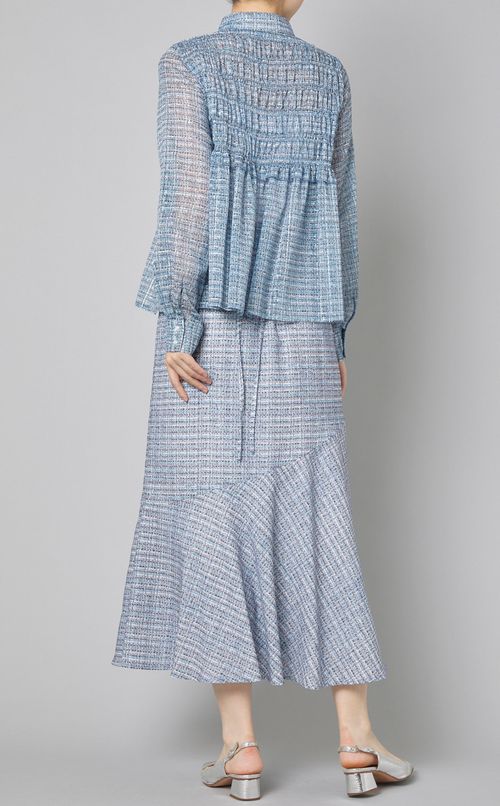 ツイード柄シャーリングブラウス