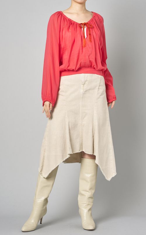 コットンギャザープルオーバーブラウス