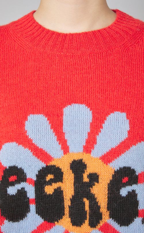 フラワーロゴクルーネックウールニット