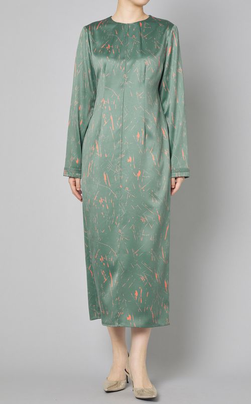 ストレートサテンプリントワンピース