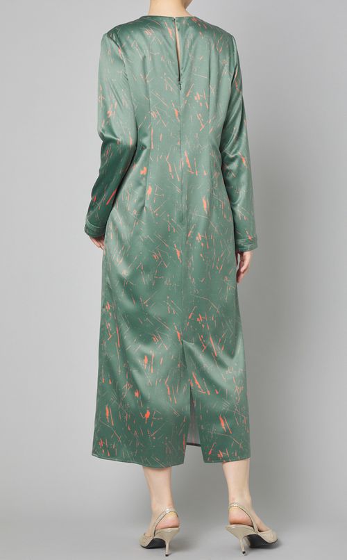 ストレートサテンプリントワンピース