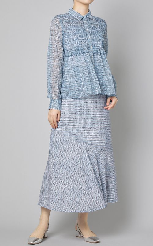 ツイード柄シャーリングブラウス