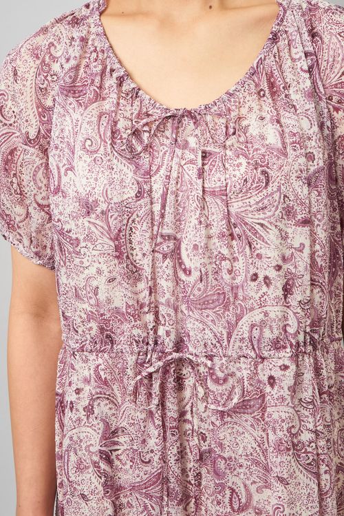 ペイズリープリントギャザーワンピース