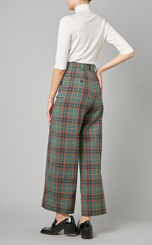 ウール混チェック柄ワイドパンツ