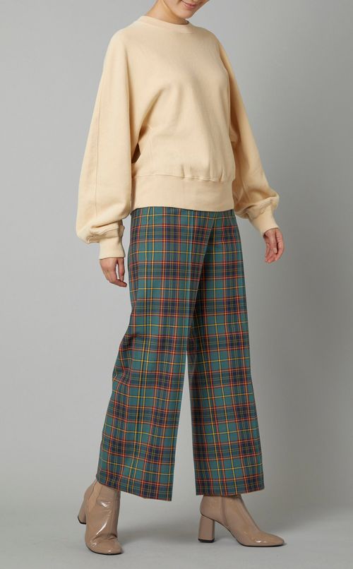 ウール混チェック柄ワイドパンツ