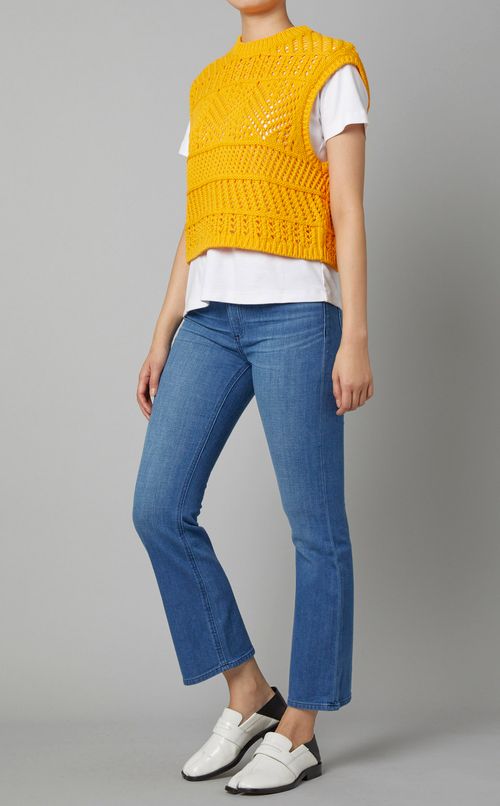 すかし編みノースリーブニットトップス