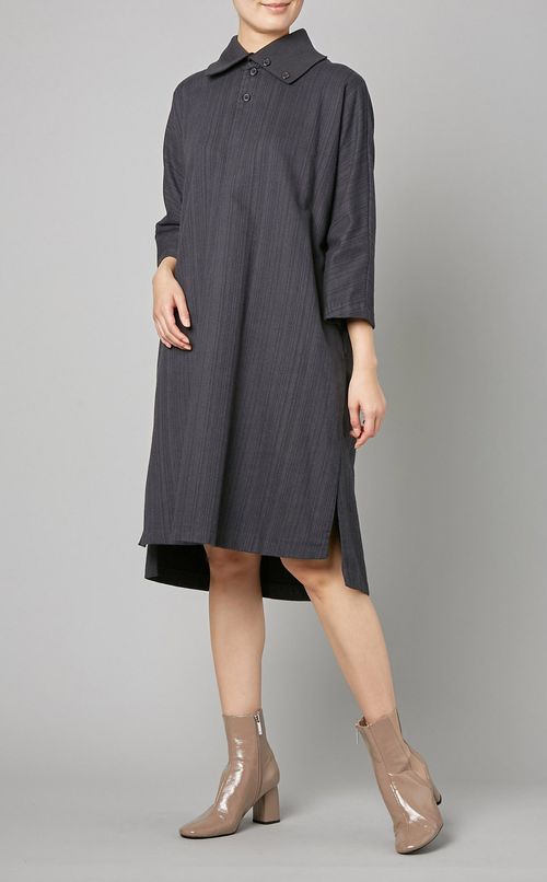 リブカラー七分袖ワンピース