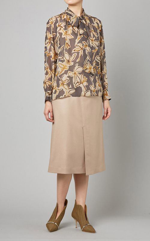 フラワーロングボウタイブラウス