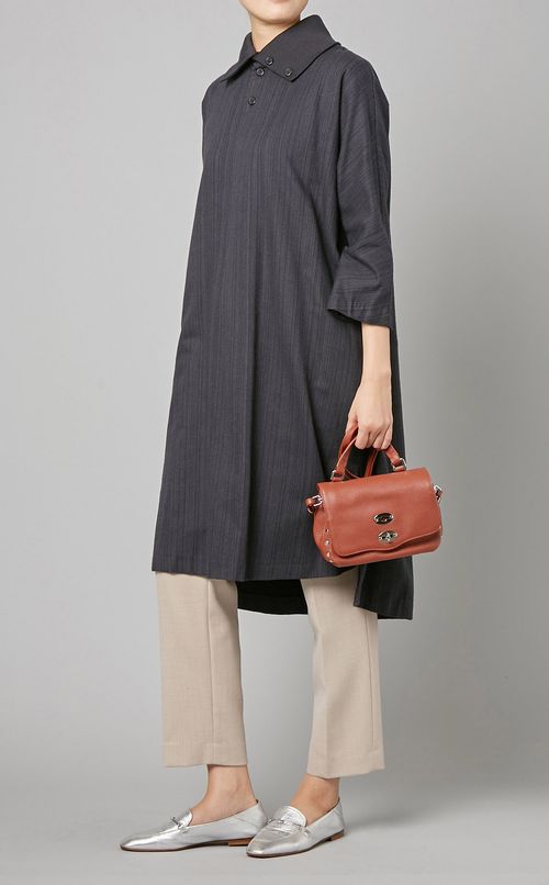 リブカラー七分袖ワンピース