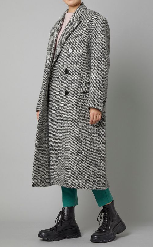ダブルブレストウールツイードロングコート