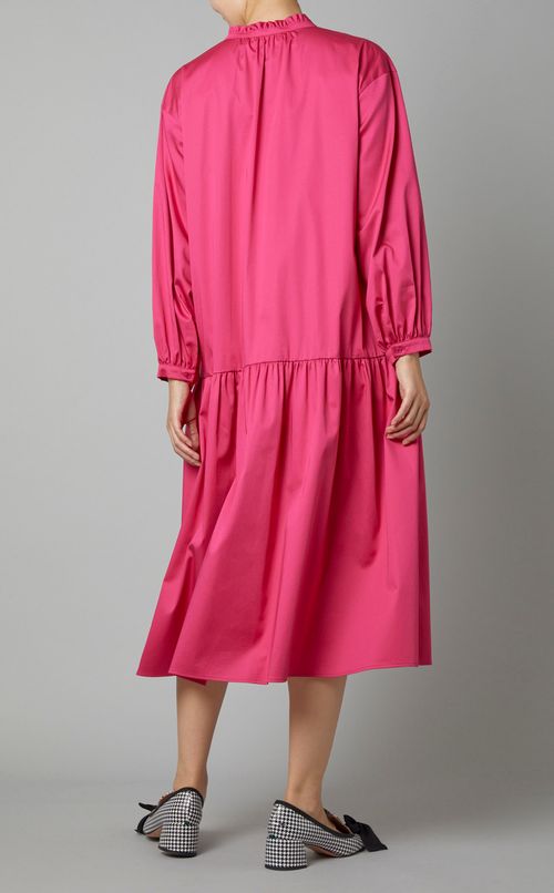 サテンフリルネックワンピース