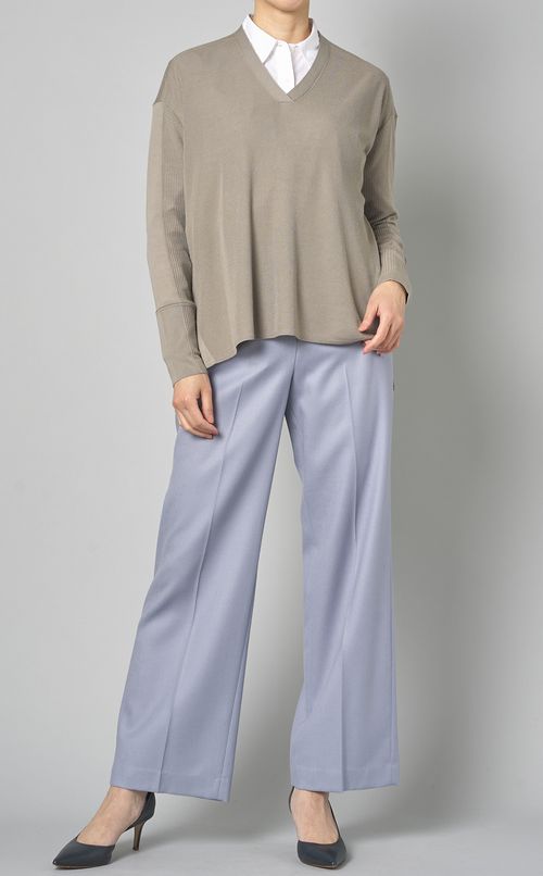 ウールVネックハイゲージニット