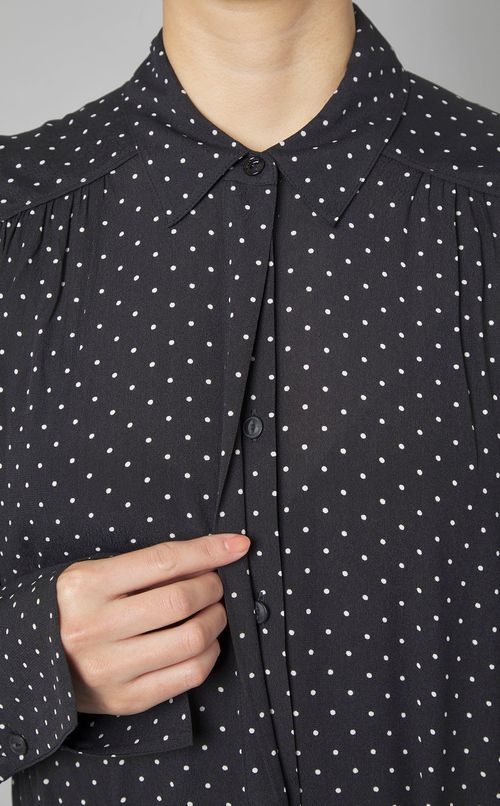 ドットプリントシャツロングワンピース