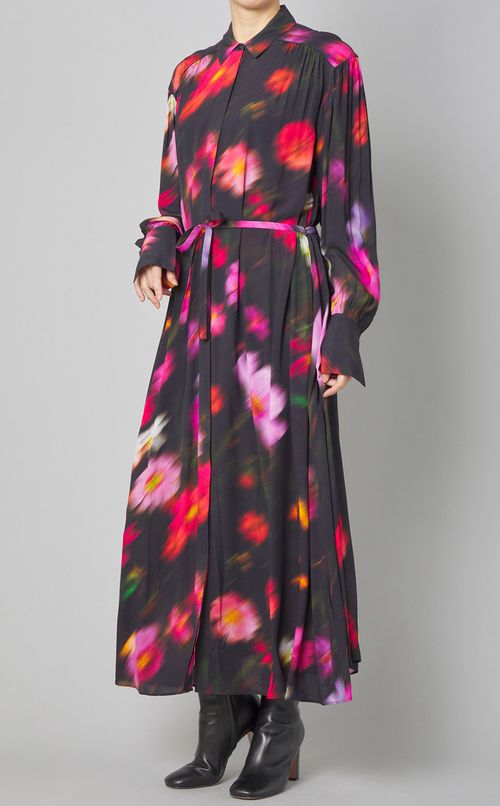 フラワープリントロングシャツワンピース