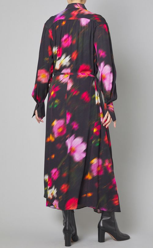 フラワープリントロングシャツワンピース